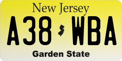 NJ license plate A38WBA