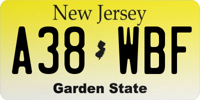 NJ license plate A38WBF