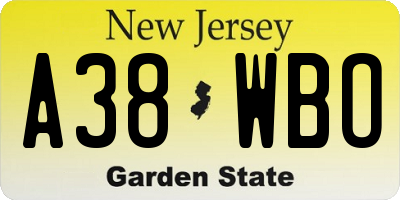 NJ license plate A38WBO