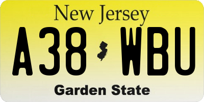 NJ license plate A38WBU
