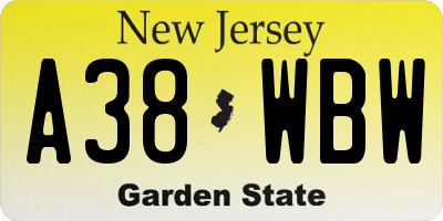 NJ license plate A38WBW