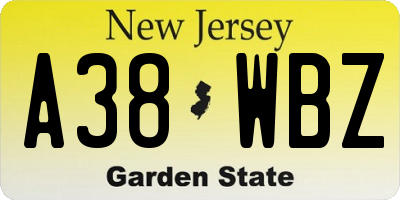 NJ license plate A38WBZ