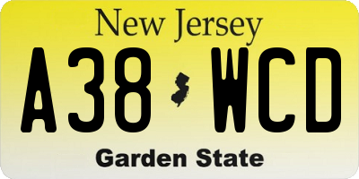 NJ license plate A38WCD