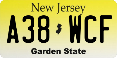 NJ license plate A38WCF
