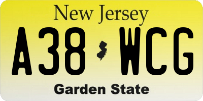 NJ license plate A38WCG