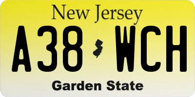 NJ license plate A38WCH