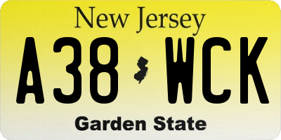 NJ license plate A38WCK
