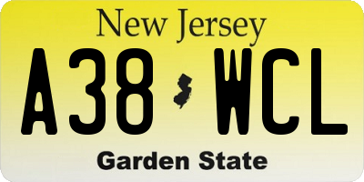 NJ license plate A38WCL