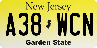 NJ license plate A38WCN