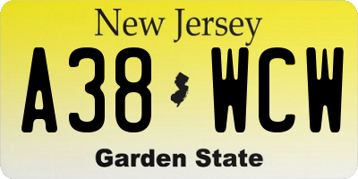 NJ license plate A38WCW