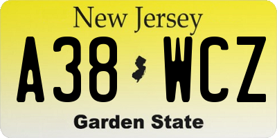 NJ license plate A38WCZ