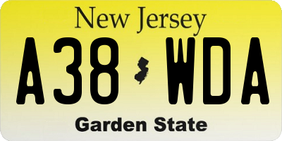 NJ license plate A38WDA