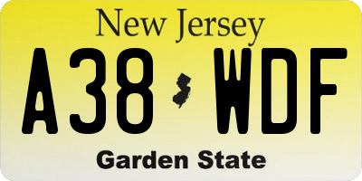 NJ license plate A38WDF