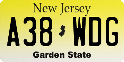 NJ license plate A38WDG