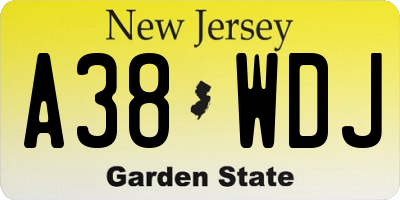 NJ license plate A38WDJ