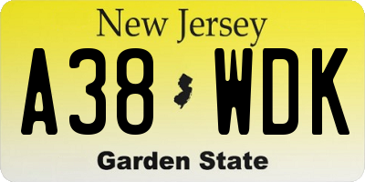 NJ license plate A38WDK