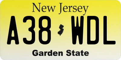 NJ license plate A38WDL