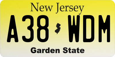 NJ license plate A38WDM