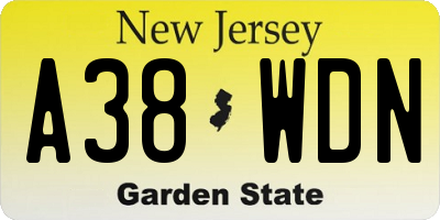 NJ license plate A38WDN