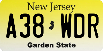 NJ license plate A38WDR