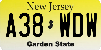 NJ license plate A38WDW