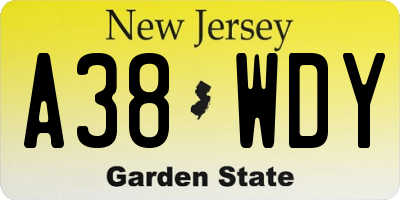 NJ license plate A38WDY
