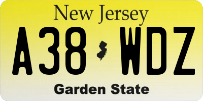 NJ license plate A38WDZ