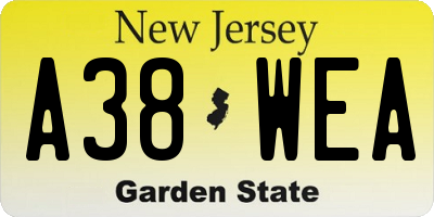 NJ license plate A38WEA