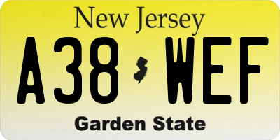 NJ license plate A38WEF
