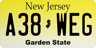 NJ license plate A38WEG