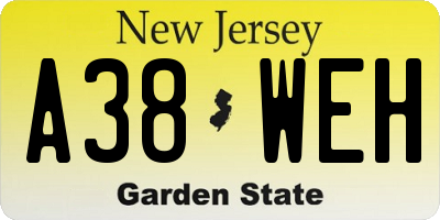 NJ license plate A38WEH