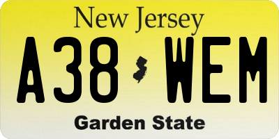 NJ license plate A38WEM