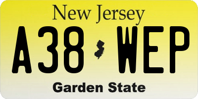 NJ license plate A38WEP