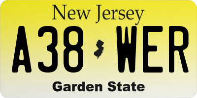NJ license plate A38WER