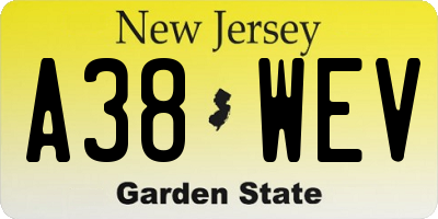 NJ license plate A38WEV