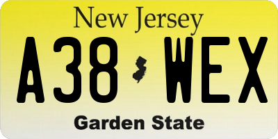 NJ license plate A38WEX