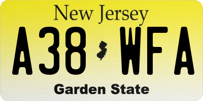 NJ license plate A38WFA