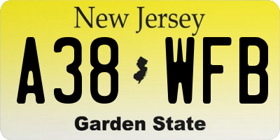 NJ license plate A38WFB