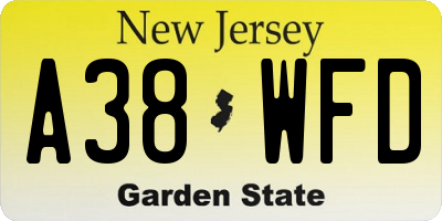 NJ license plate A38WFD