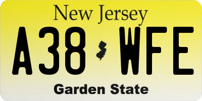 NJ license plate A38WFE