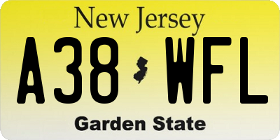 NJ license plate A38WFL