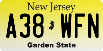 NJ license plate A38WFN