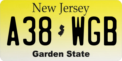 NJ license plate A38WGB