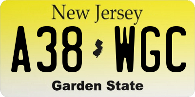 NJ license plate A38WGC