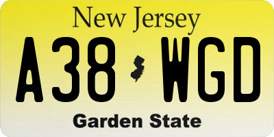 NJ license plate A38WGD