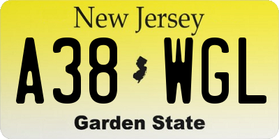 NJ license plate A38WGL