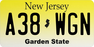 NJ license plate A38WGN