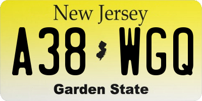NJ license plate A38WGQ