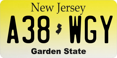 NJ license plate A38WGY