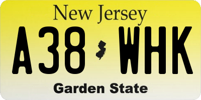 NJ license plate A38WHK